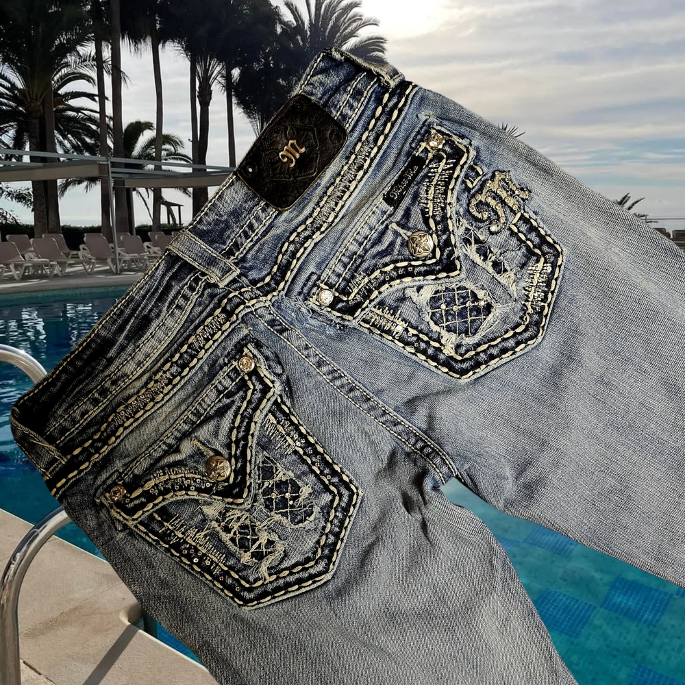 Miss Me Blue Boot Cut Jeans with Intricate Embroidery - Picture 2 of 6